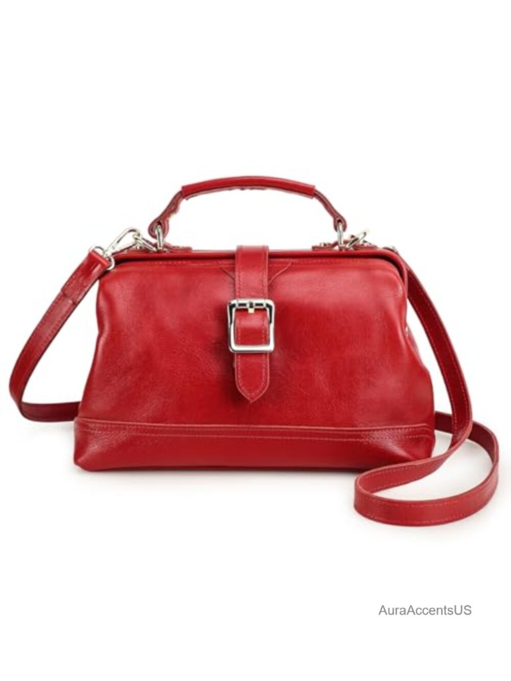 Vintage Full Grain Leather Doctor Bag Top Handle Purse Women Satchel